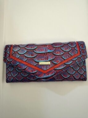 Brahmin Multicolor Red and Blue Scale-Pattern Wallet